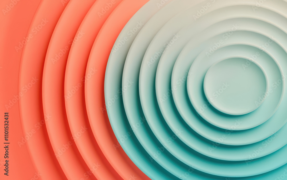 Aufkleber abstract concentric circles rippling outward in soft coral and teal hues create visually soothing ef