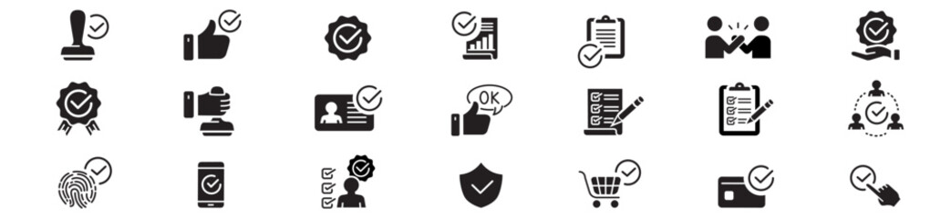 Approval icon set. Editable stroke. Vector illustration.