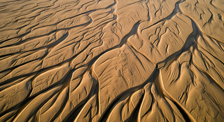 Aerial View of Stunning Sand Dune Patterns Created by Water Flow - Abstract Texture Background