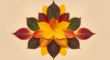 Autumn Leaf Mandala: Vibrant Fall Foliage Arranged in a Symmetrical Design