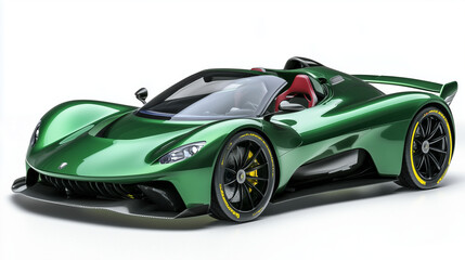 Sleek metallic green electric sports car concept with futuristic aesthetics, showcasing innovative aerodynamics, cutting-edge design, and a focus on high performance and eco-friendly mobility