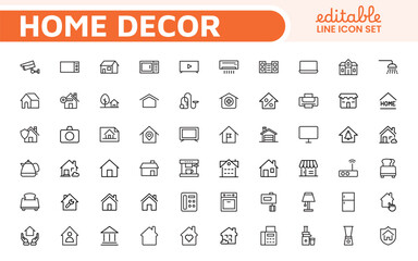 Home Icon Set. A cozy and inviting collection of icons that embody comfort and lifestyle, perfect for enhancing real estate apps, home improvement projects, and websites.