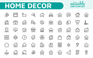 Home Icon Set. A cozy and inviting collection of icons that embody comfort and lifestyle, perfect for enhancing real estate apps, home improvement projects, and websites.