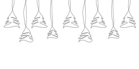One continuous line drawing of Christmas tree. Festive design element for winter xmas concept in simple linear style.