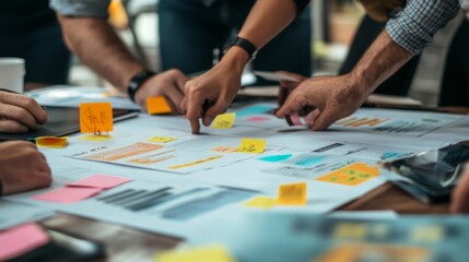 Obraz premium Team Collaborating on a Project with Sticky Notes