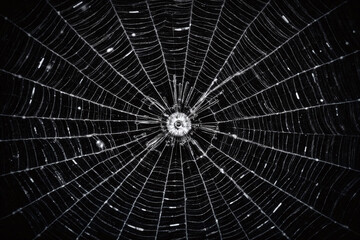 Fototapeta premium Spider web in high-contrast black and white photo