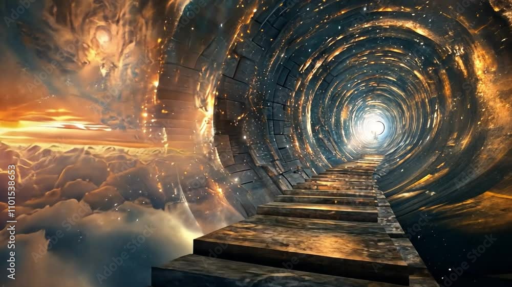 Aufkleber a captivating tunnel made of glowing stones extends towards a luminous horizon. the surrounding gala