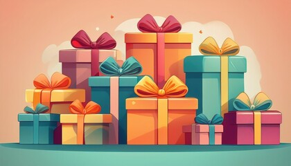 Fototapeta premium Colorful Flat Design Gift Boxes Ribbons