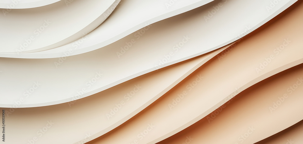 Poster layers of digital paper like textures create soft, flowing design with shadows. gentle curves and ne