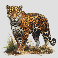 Obraz premium Stunning Vector Illustration of a Jaguar in the Wild, Perfectly Isolated on a White Background, Ideal for Nature and Wildlife Themed Projects