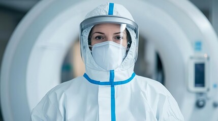 Technician using wearable radiation monitoring for safety during imaging, radiation safety tools, technologist protection