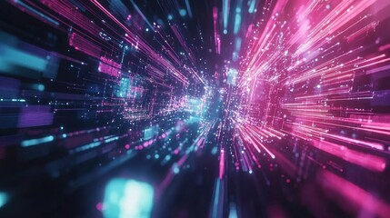 Fototapeta premium Abstract digital visualization of light particles in motion, representing speed and technology.