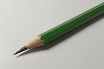 a close up of a green pencil with a black tip