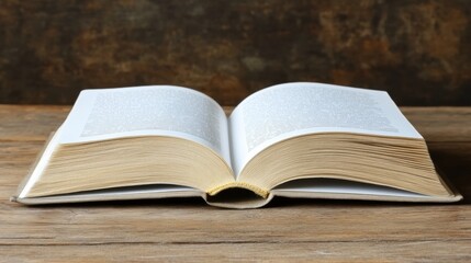 Open Book on Wooden Table Displaying Pages with Text and Close-Up View of Edge, Perfect for Education, Literature, and Reading Themes in Cozy Settings