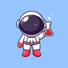Cute Astronaut Scientist Bring Chemical Tube Cartoon Vector Icon Illustration. Science Technology Icon Concept Isolated Premium Vector. Flat Cartoon Style