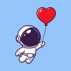 Cute Astronaut Catching Love Balloon Cartoon Vector Icon Illustration. Science Technology Icon Concept Isolated Premium Vector. Flat Cartoon Style
