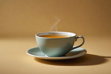 there is a cup of tea on a saucer with a spoon