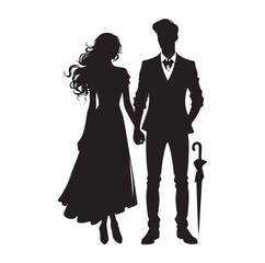 Couple standing silhouette vector illustration
