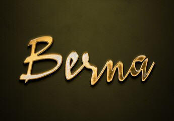 Old gold text effect of Turkish name Berna with 3D glossy style Mockup.