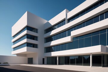 arafed building with a lot of windows and a parking lot