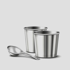 Detailed Illustration of Standard Measuring Cups and Spoon Isolated on White Background for Kitchen Use and Culinary Applications