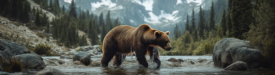 Obraz premium Grizzly in the Stream