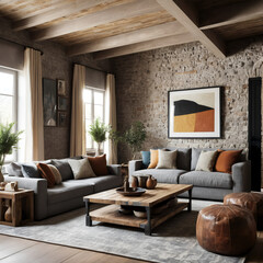 Obraz premium postmodern rustic interior home design 