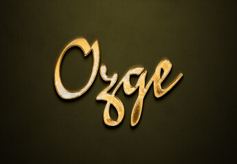 Old gold text effect of Turkish name Ozge with 3D glossy style Mockup.
