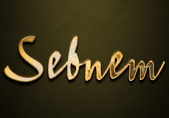 Old gold text effect of Turkish name Sebnem with 3D glossy style Mockup.