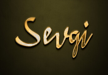 Old gold text effect of Turkish name Sevgi with 3D glossy style Mockup.