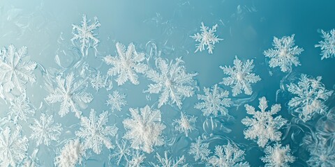 Transparent snowflakes over a light blue gradient, perfect for overlaying on images or backgrounds.