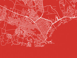 Christmas Map of Cabo San Lucas, Mexico in Snowy White on Festive Red Background.
