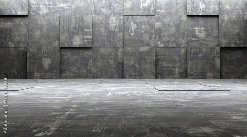 Poster cement area with patterned floor and walls. 3d rendering.