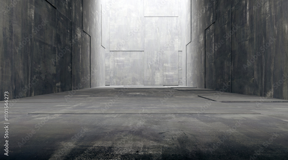 Poster cement area with patterned floor and walls. 3d rendering.