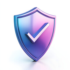 cartoon 3d Icon safety shield check mark perspective . Blue and purple symbol security safety icon. Checkmark in minimalistic style. 3d vector illustration. white background	