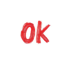 Fototapeta premium A Striking Representation of the Word 'OK' in Bright Red, Captured Against a Solid Black Background That Evokes Confidence and Positivity in Its Bold Typography Style.