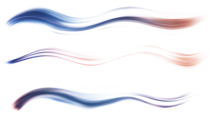 Set of motion blur colorful wave streaks isolated on transparent background