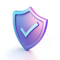 cartoon 3d Icon safety shield check mark perspective . Blue and purple symbol security safety icon. Checkmark in minimalistic style. 3d vector illustration. white background	