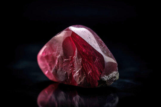 Red beryl is a rare precious natural stone on a black background. AI generated. Header banner mockup with space.