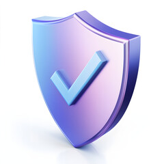 cartoon 3d Icon safety shield check mark perspective . Blue and purple symbol security safety icon. Checkmark in minimalistic style. 3d vector illustration. white background	