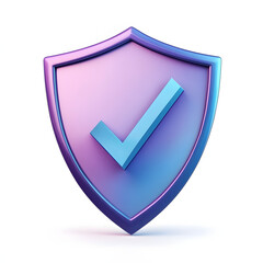 cartoon 3d Icon safety shield check mark perspective . Blue and purple symbol security safety icon. Checkmark in minimalistic style. 3d vector illustration. white background	