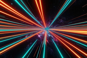 Obraz premium Surreal 3D Cosmic Expanse with Neon Trails in Vibrant Orange and Turquoise