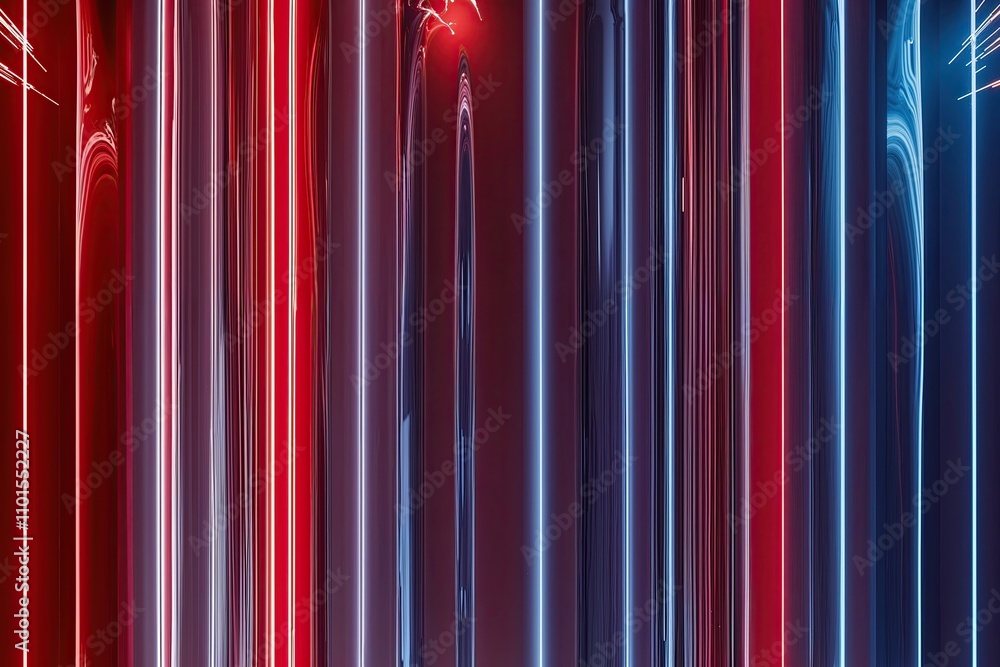 Aufkleber mesmerizing three-dimensional luminescent arcs and gentle sparks in red and sapphire blue for modern