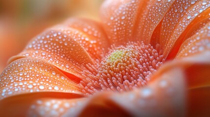 Close-up of an orange flower with water droplets, highlighting its delicate texture.
