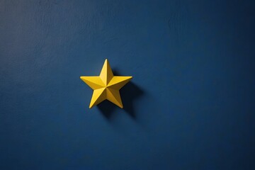 yellow star on a blue wall with a shadow