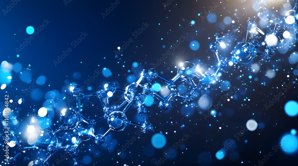 Poster A vibrant abstract representation of interconnected blue particles and light, evoking a sense of technology and innovation in a digital universe