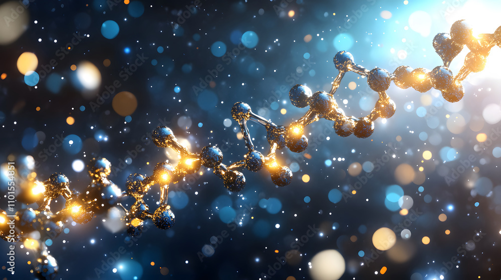 Poster a vibrant molecular structure is illuminated in a cosmic background, showcasing the beauty of scienc