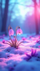 Snowdrops in winter with space for text.