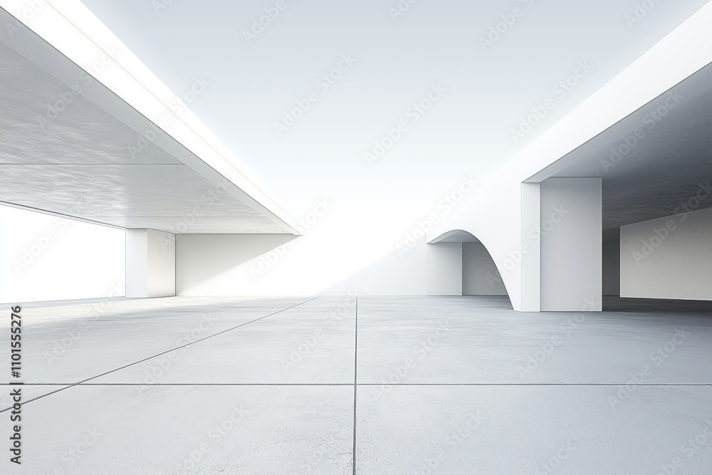 Poster empty white minimal architecture building with concrete floor. wide space for mockups. modern design