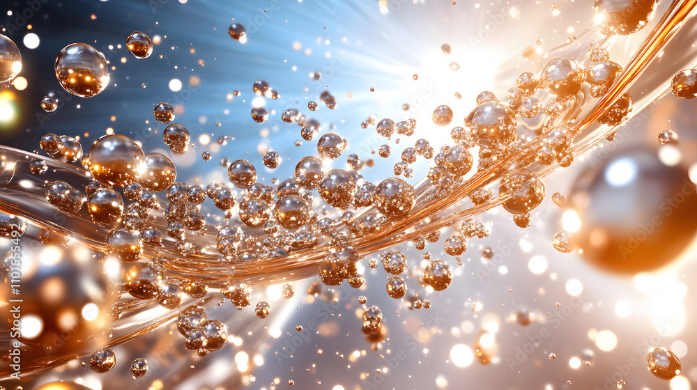 Poster A mesmerizing abstract scene featuring shimmering spheres and flowing light, creating a dynamic and ethereal atmosphere